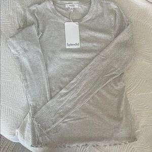 Splendid Women's Light Gray Ribbed Long Sleeve Tee